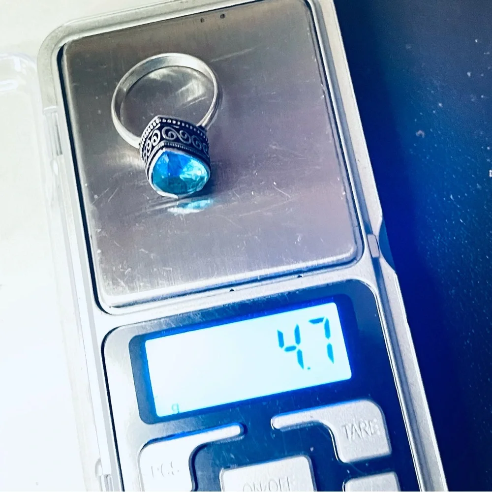 New 925 Sterling Silver London Blue Aquamarine Artisten OOAK Water Drop Ring - Picture 5 of 16
